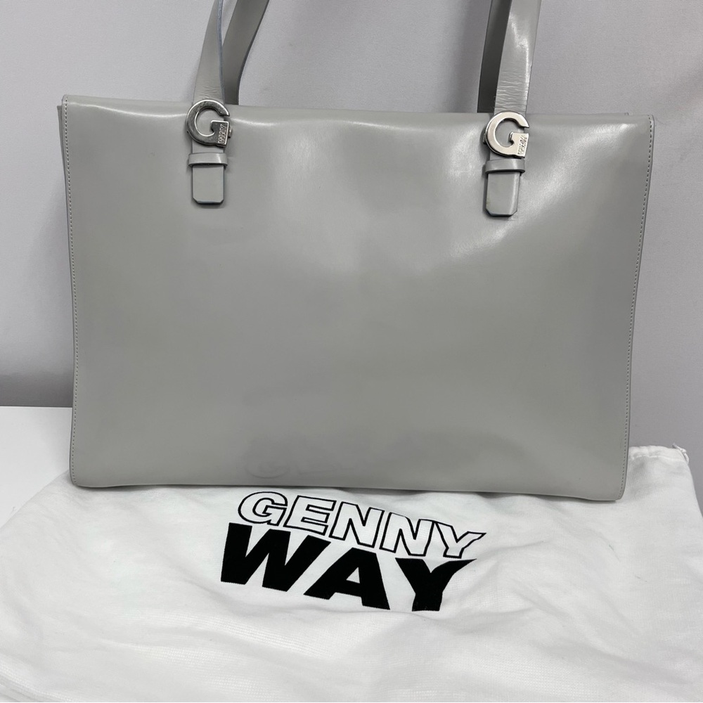 Vintage Genny Way Leather Bag Gray 2 Silver Metal "G"'s With‎ Sleeper Sac
